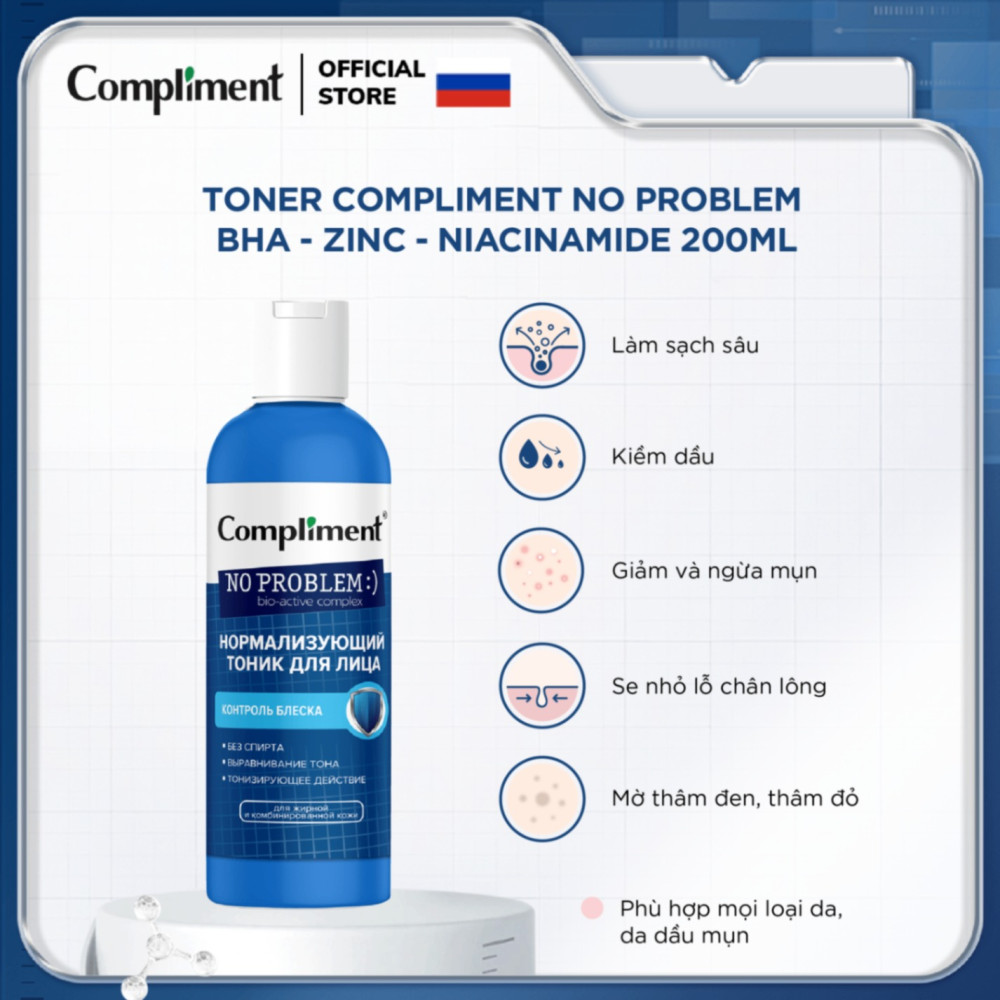 toner Compliment No Problem BHA - ZinC - Niacinamide 200ml (Vạch xanh biển)