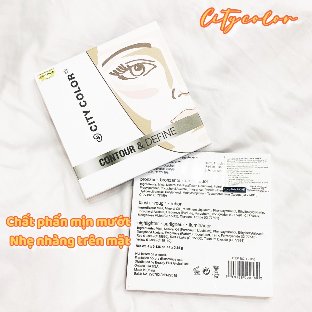 BỘ KIT 4 Ô TRANG ĐIỂM KHỐI VÀ MÁ HỒNG CITY COLOR CONTOUR & DEFINE