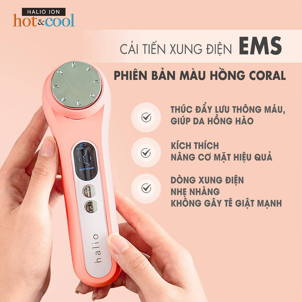 Máy Đẩy Tinh Chất Dưỡng Trắng Nóng Lạnh Halio Ion Hot & Cool Beauty Device-Màu Coral