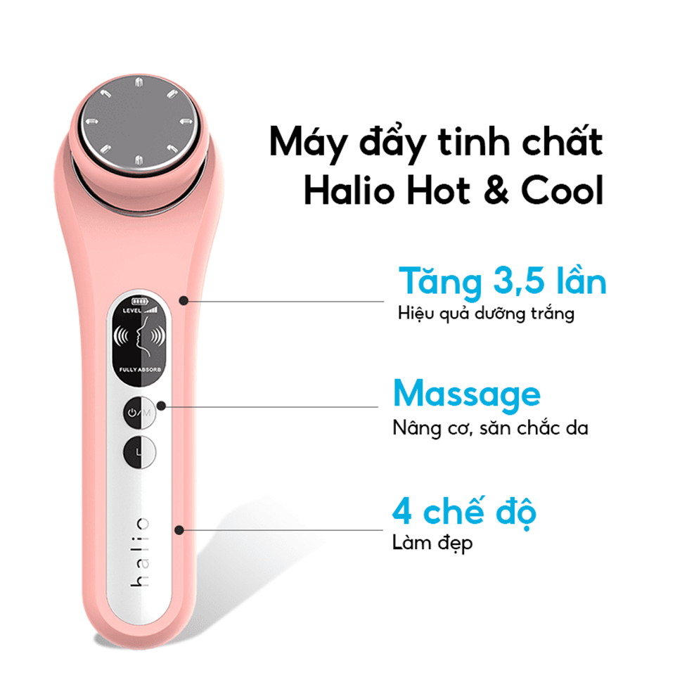 Máy Đẩy Tinh Chất Dưỡng Trắng Nóng Lạnh Halio Ion Hot & Cool Beauty Device-Màu Coral