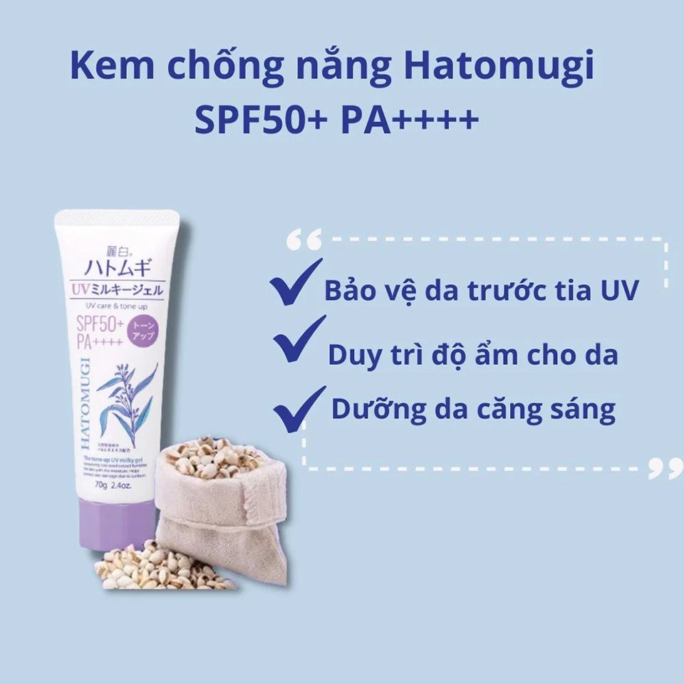 Kem Chống Nắng Nâng Tone Dưỡng Ẩm Và Làm Sáng Da Hatomugi SPF50+ PA++++ 70g