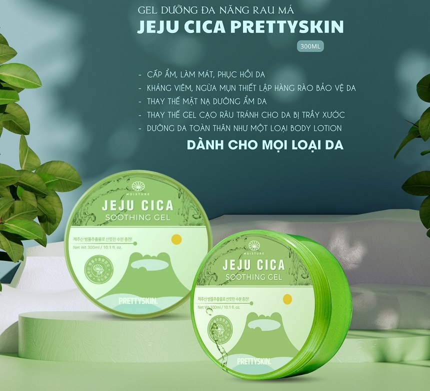 Gel Dưỡng Đa Năng Rau Má Jeju Cica Soothing Gel Pretty Skin 300g